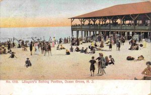Beach Scene Lillagore's Bathing Pavilion Ocean Grove New Jersey 1907 postcard