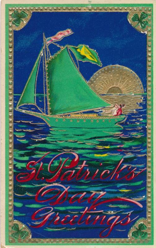 St Patricks Day Greetings - Couple in Sailboat at Sunset - Solomon Brothers - DB