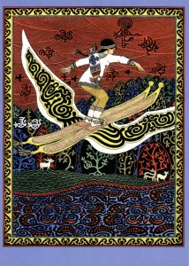 Little Boy skiing with wings Nanai Amur Fairy Tale 赫哲族 Far East Modern Postcard