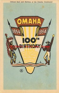 Advertising Linen Postcard, Omaha Seal & Emblem, 100th Birthday