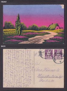 Vinatge postcard GERMANY, Hand drawn postcard, Rural scene