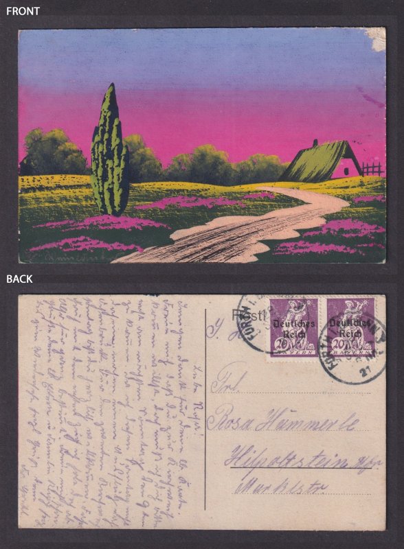 Vinatge postcard GERMANY, Hand drawn postcard, Rural scene