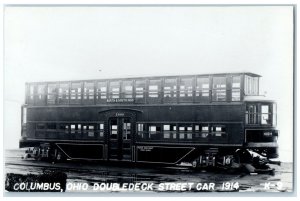 1914 Columbus Ohio Double Deck Street Car North & South High RPPC Photo Postcard