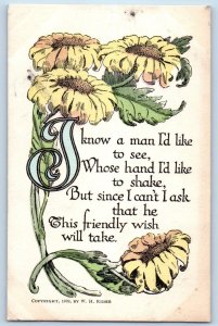 W H Rider Signed Artist Postcard Bad Poem Flowers I Know A Man I'd Like To See