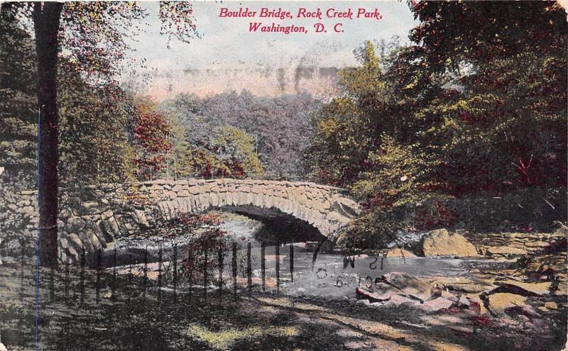 WASHINGTON DC ROCK CREEK PK~ARCHED BOULDER BRG ~B S REYNOLDS PUBL POSTCARD 1910