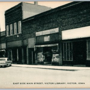 c1960s Victor, IA Main Street Roadside East Side Downtown St. Library Store A195