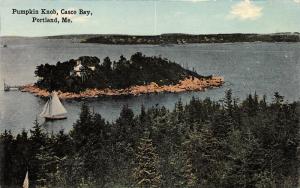 Portland Maine~Pumkin Knob on Casco Bay~Sailboat~House on Island~c1910 Postcard