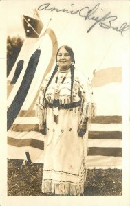RPPC Postcard Annie Chief Bull Chppewa Indian in Front of Teepee Native American