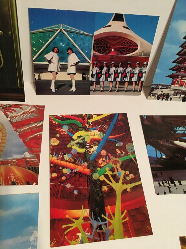 Lot Of 10 Ten 1970 Japan Expo Postcards Oversized Tower Tree Pavilions Hostesses