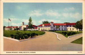Linen Postcard Kansas Masonic Home in Wichita, Kansas
