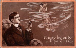 Man Smoking Pipt With Woman's Image 1910