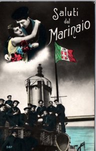 Postcard Italian Royal Navy Greetings From the Sailor Italian Flag
