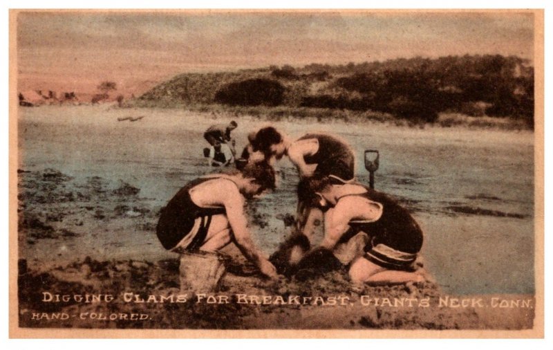 Connecticut Niantic , Giants Neck Beach, kids digging clams for breakfast