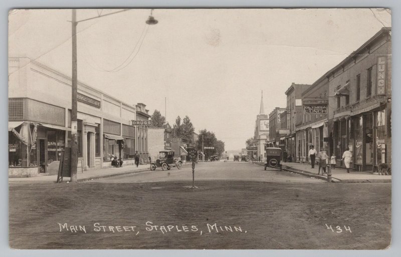 Staples MN Peoples State Bank~Olympia One-Minute Lunch~Keep to Right RPPC 1922 