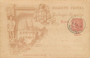 Bilhete Postal Para Portugal E Hespanha Azores Acores 10 Reis Posted 1898