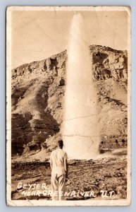 J95/ Green River Utah RPPC Postcard c1940 Cold-Water Geyser Man 55