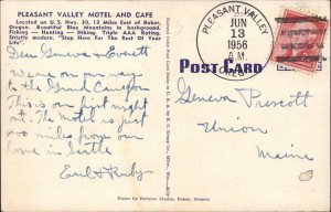 Pleasant Valley Oregon OR Motel & Caf� Hwy 30 c1940 Linen Postcard