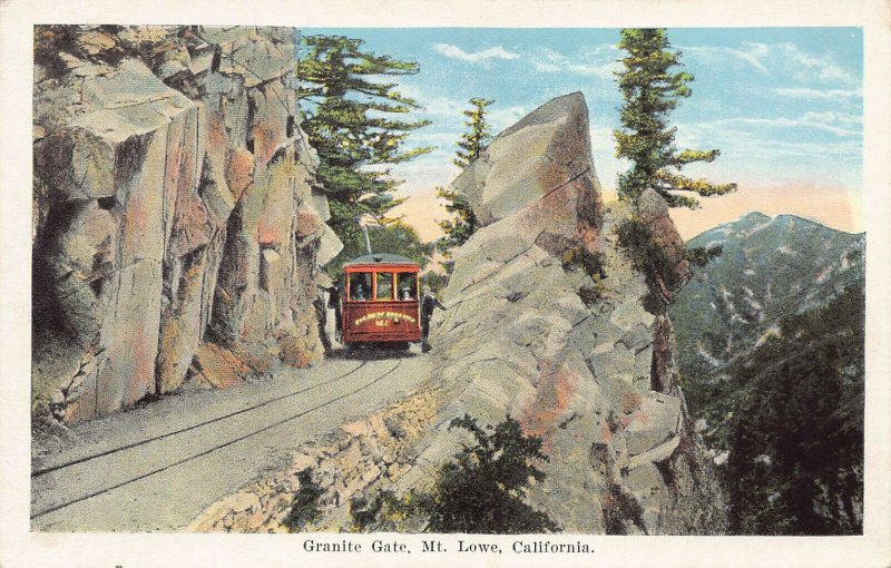 Train at Granite Gate, Mount Lowe, California, early postcard, unused