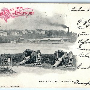 c1898 Davenport, IA Private Mailing Card Sun Dial Rock Island Arsenal Morris A12