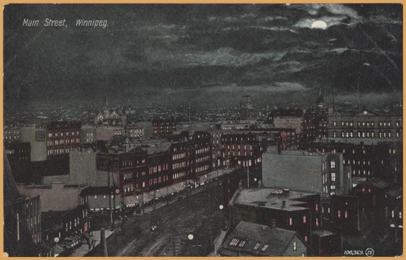 Winnipeg, Manitoba - Aerial view of main street at night - 