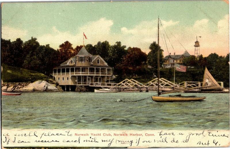 Norwalk Yacht Club, Norwalk Harbor Connecticut UDB c1906 Vintage Postcard N14