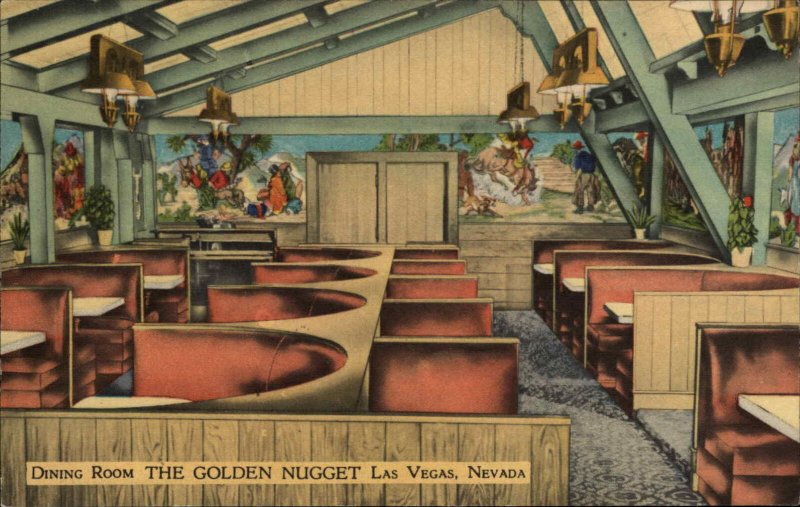 Las Vegas NV Golden Nugget Dining Room Restaurant Linen Postcard