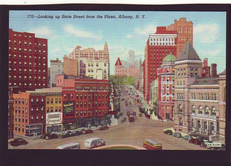 P1555 old unused postcard traffic store signs etc state st. albany new york