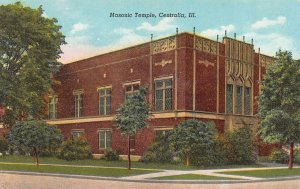 CENTRALIA, IL Illinois  MASONIC TEMPLE~Fraternal Order  c1940's Linen Postcard