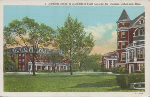 Postcard Campus Scene Mississippi State College Women Columbus MS Mississippi