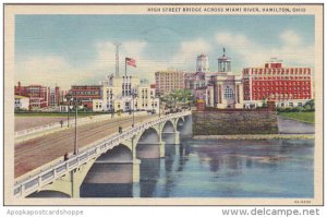 Ohio Hamilton High Street Bridge Across Miami River 1944 Curteich