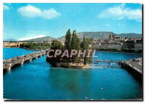 Modern Postcard Geneve Mont Blanc Bridge and Ile Jean Jacques