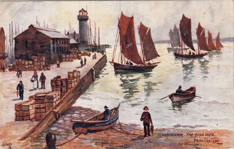 P1749 vintage unused tucks art postcard signed scarborough fish pier, UK