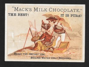 VICTORIAN TRADE CARD Macks Chocolate Fancy Man & Lady Paint at Beach