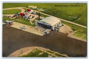 c1940's Aerial View Of Municipal Airport Charleston South Carolina SC Postcard