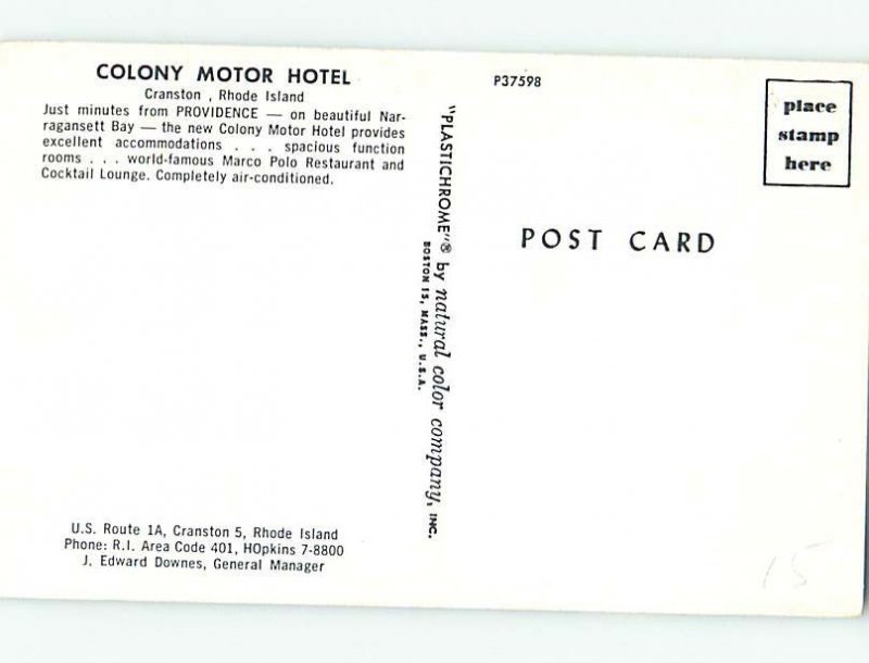 Pre-1980 MOTEL SCENE Cranston Rhode Island RI AD9103