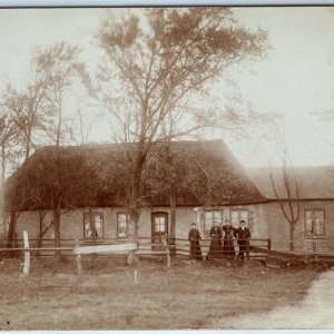 c1910s European Germany? House RPPC Traditional Farm Thatched Roof Family A192