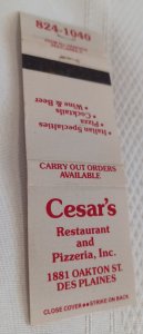 Cesar's Restaurant and Pizzeria, Des Plaines, Illinois 20 Strike Matchbook Cover