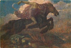 War allegory horse over plains signed Guido Zuccaro Kultur