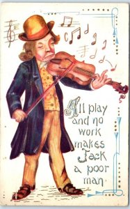 Postcard - All play and no work makes Jack a poor man, Musician Melody Art Print