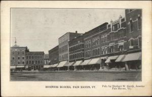 Fair Haven VT Business Block c1910 Postcard