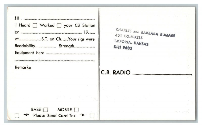 QSL Radio Card From Kansas City Kansas KLH 2131 