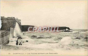 Postcard Old Saint Malo Les Remparts Waves Beating