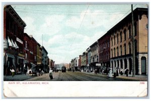 Kalamazoo Michigan MI Postcard Main St. Streetcar Exterior Building 1907 Vintage