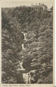 Wales Postcard - Hotel and Falls - Devils Bridge - Cardiganshire - Ref 7303A
