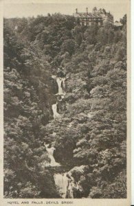 Wales Postcard - Hotel and Falls - Devils Bridge - Cardiganshire - Ref 7303A 