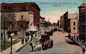 Postcard Robert Street Looking East from N.P. Avenue in Fargo, North Dakota