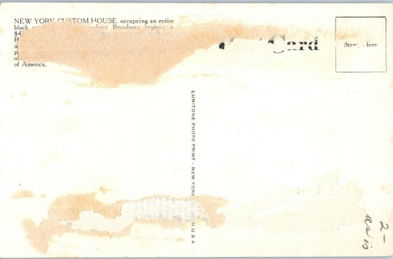 Antenna View U.S. Custom House New York City Postcard-