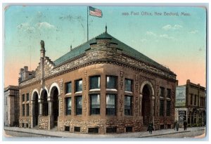 1912 US Flag Entrance Post Office New Bedford Massachusetts MA Antique Postcard