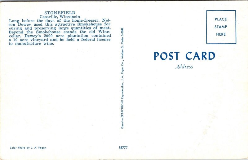 Stonefield Cassville Wisconsin WI Smokehouse Postcard VTG UNP Vintage Unused  