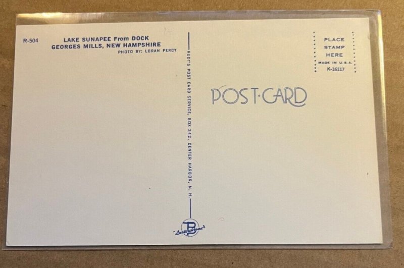 UNUSED POSTCARD - LAKE SUNAPEE FROM THE DOCK, GEORGES MILLS, NEW HAMPSHIRE
